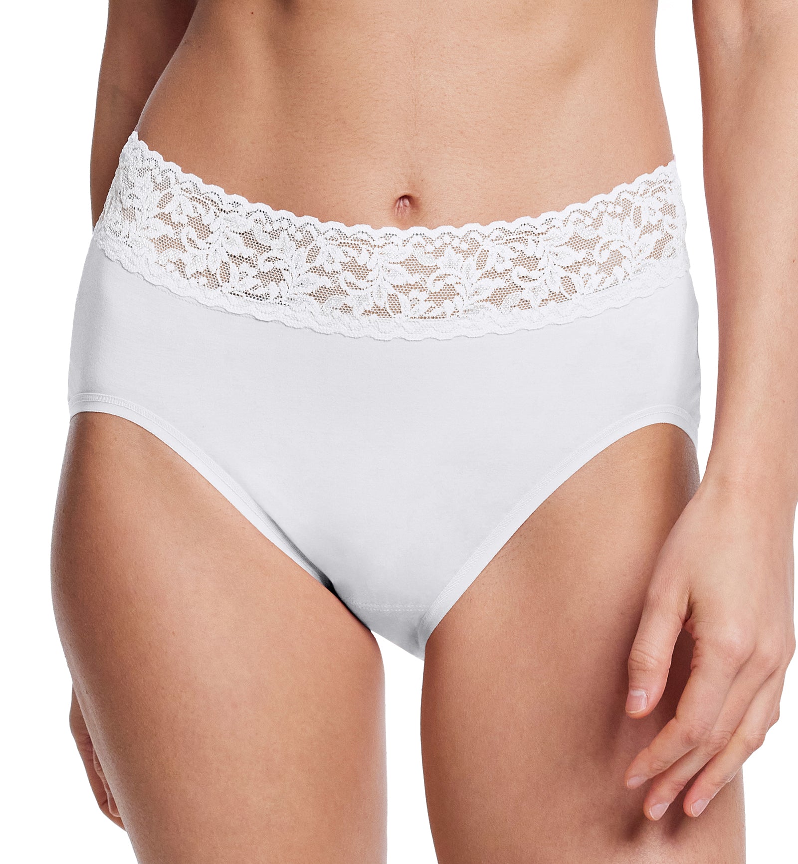 Hanky Panky Cotton French Brief with Lace (892461),Small,White - White,Small