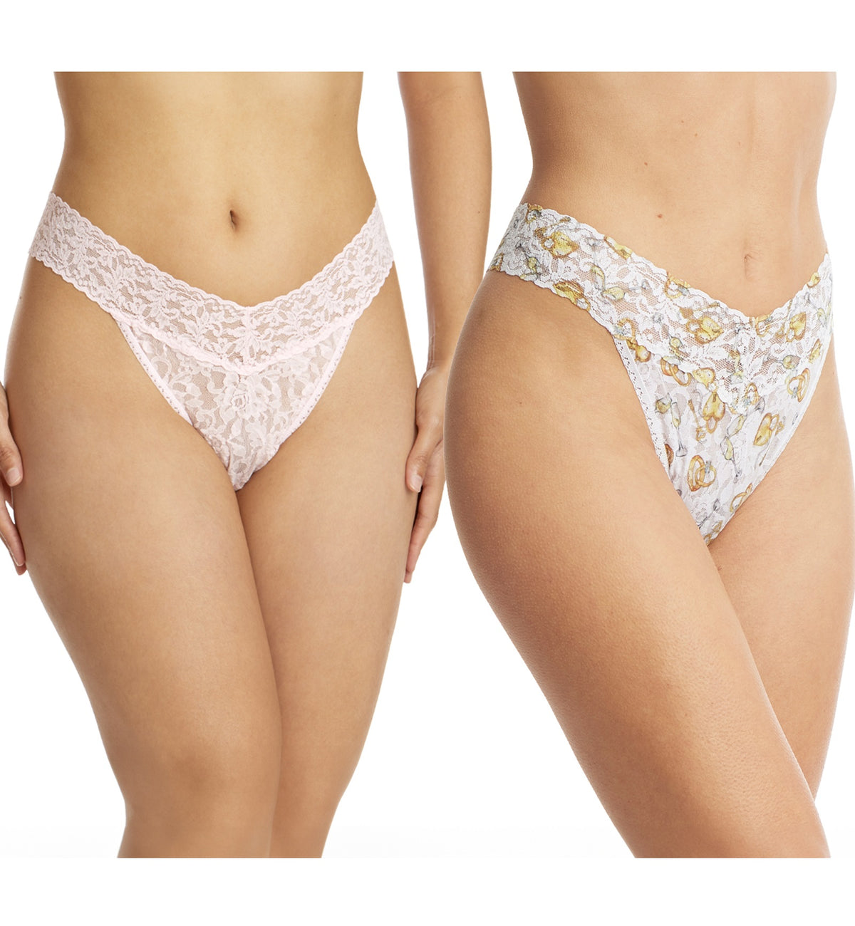 Hanky Panky Bridal Signature Lace Original Rise Thong 2-PACK (48PN2PK),Forever Gold/Bliss Pink - Forever Gold/Bliss Pink,One Size