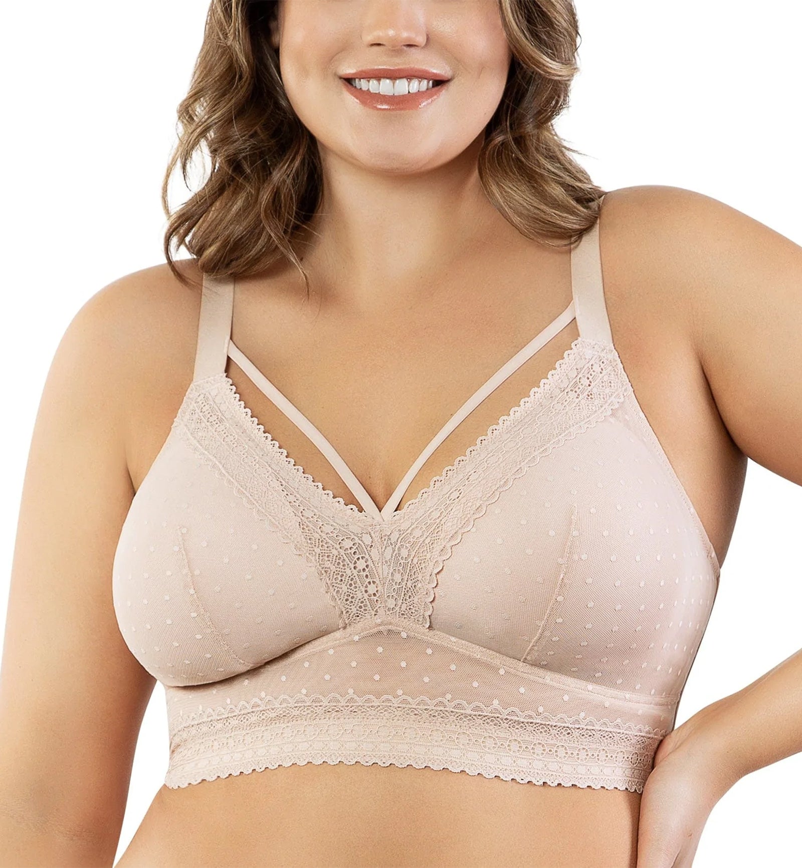 Parfait Mia Dot Wire-Free Padded Mesh Bralette (P6011),30D,Cameo Rose - Cameo Rose,30D