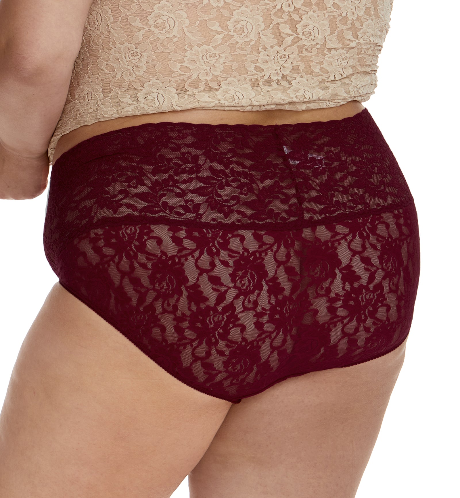 Hanky Panky Retro Lace V-kini PLUS (9K2124X),1X,Dried Cherry - Dried Cherry,1X