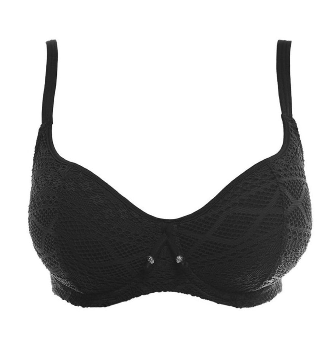 Freya Sundance Crochet Sweetheart Padded Underwire Bikini Top (3970),30DD,Black - Black,30DD