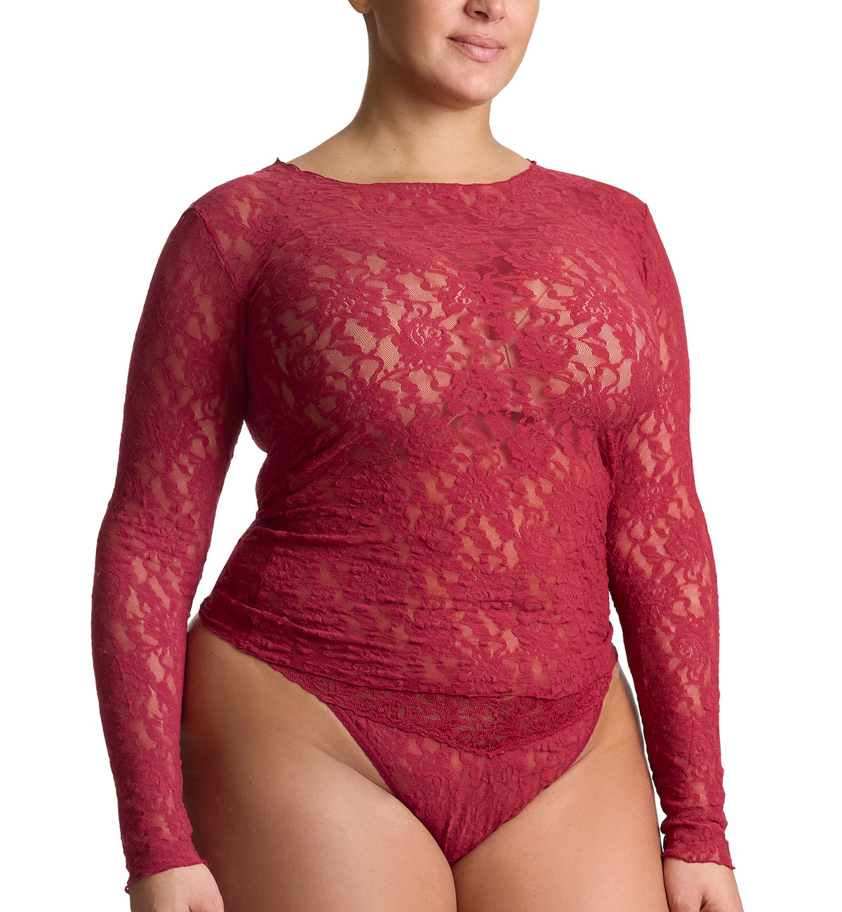 Hanky Panky Signature Lace Unlined Long Sleeve Top PLUS (128LX),1X,Wild Berries - Wild Berries,1X