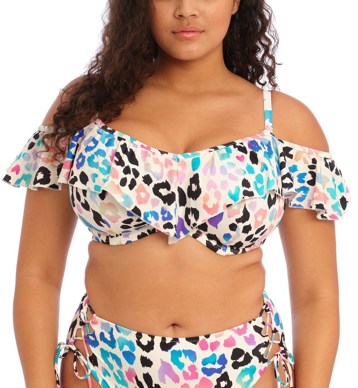 Elomi Party Bay Bardot Ruffle Underwire Bikini Top (ES801406),34G,Multi - Multi,34G