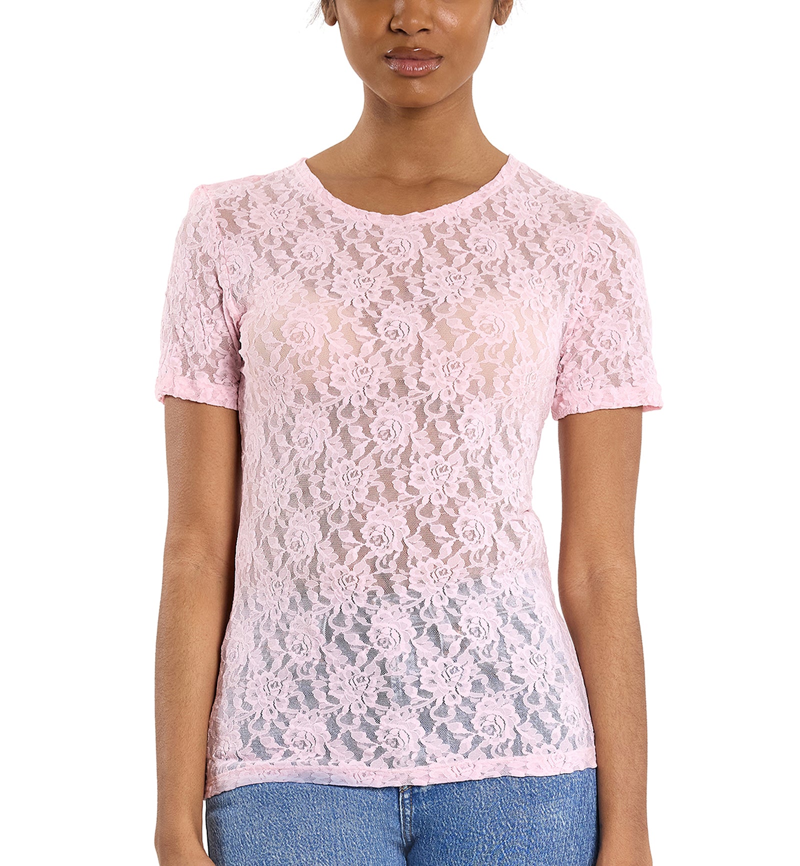 Hanky Panky Signature Lace Short Sleeve Top (48T511),XS,Bliss Pink - Bliss Pink,XS