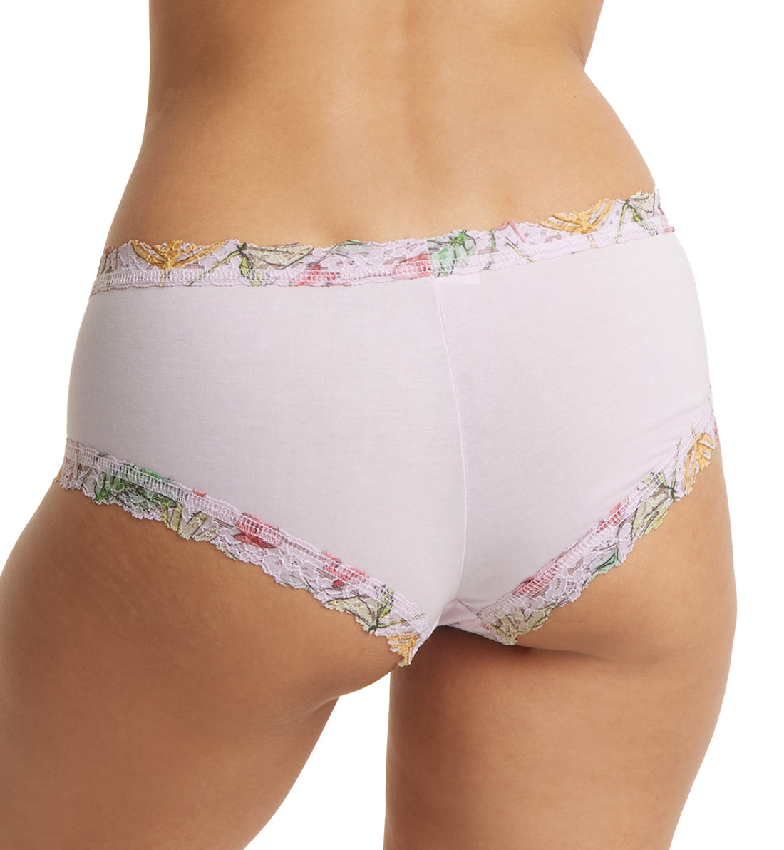 Hanky Panky Cotton-Spandex Boyshort (891322P),Medium,Island Pink/Lovely Leaves - Lovely Leaves,Medium