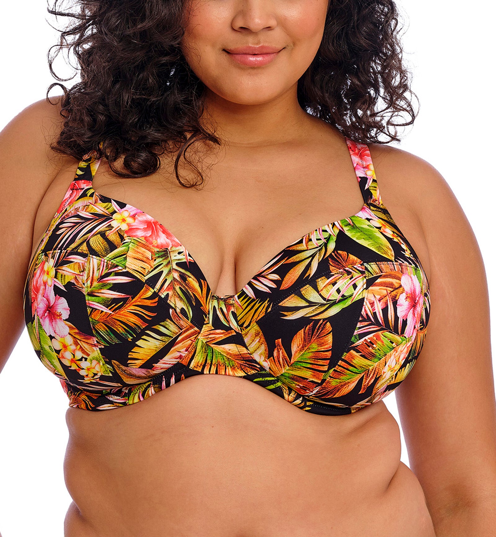 Elomi Tiger Valley Plunge Underwire Bikini Top (ES802302),34G,Black - Black,34G