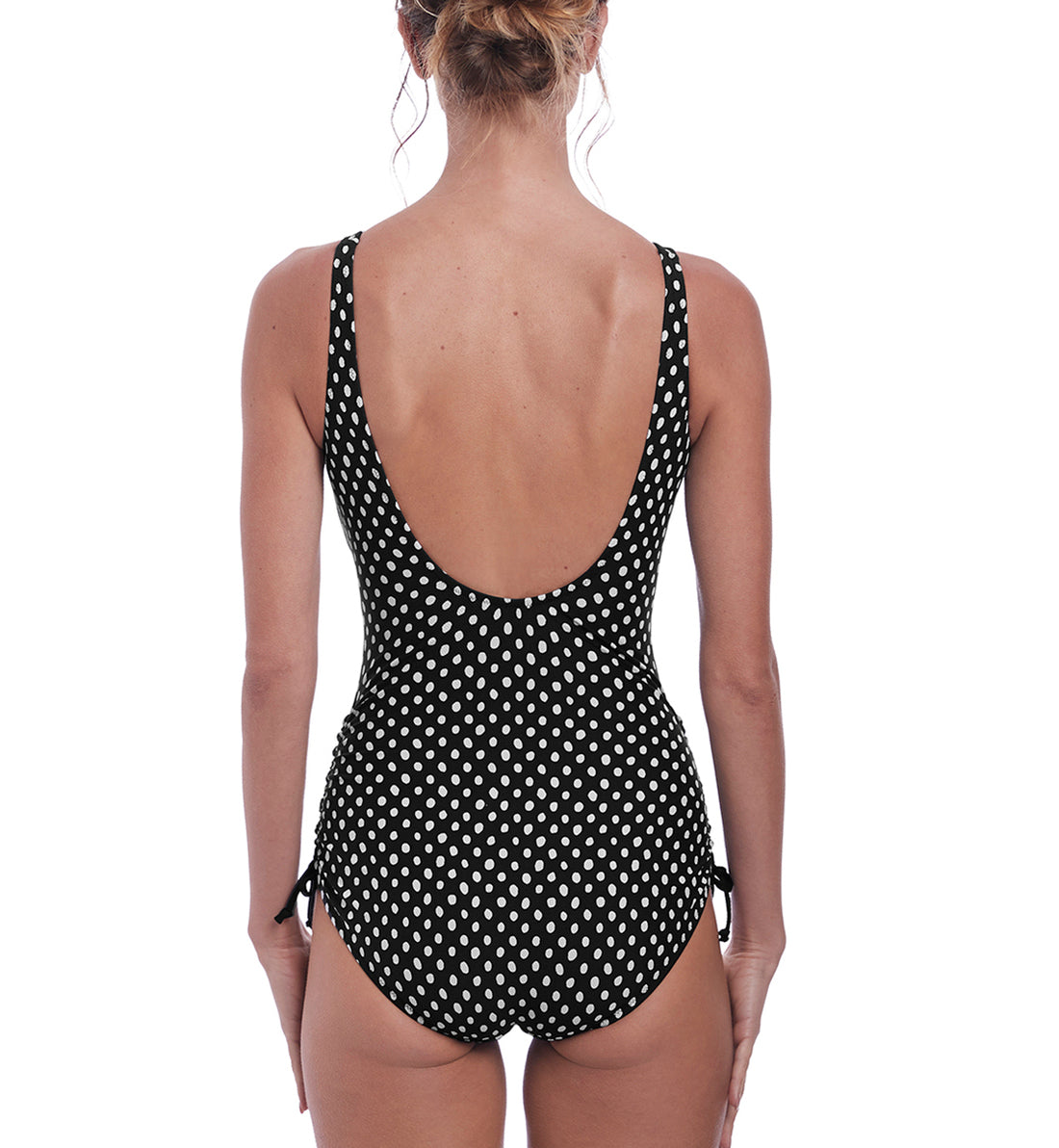 Fantasie Santa Monica V-Neck Underwire Adjustable Leg Swimsuit (6729),34E,Blk/Wht - Black/White,34E