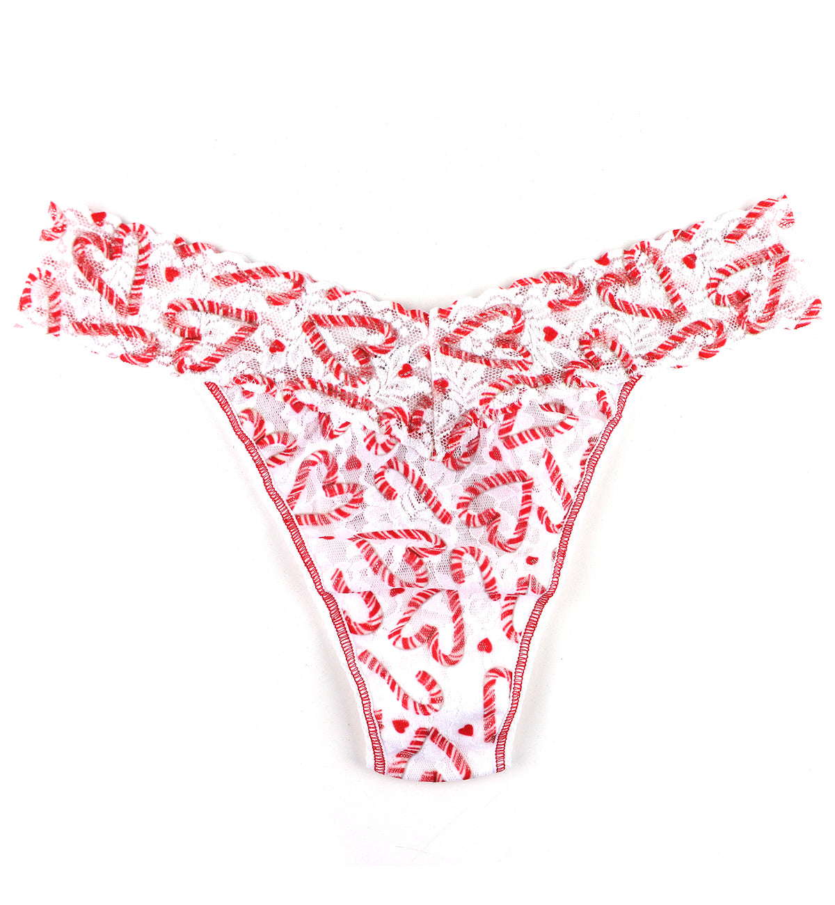 Hanky Panky Signature Lace Printed Original Rise Thong (PR4811P),Candy Cane - Candy Cane,One Size