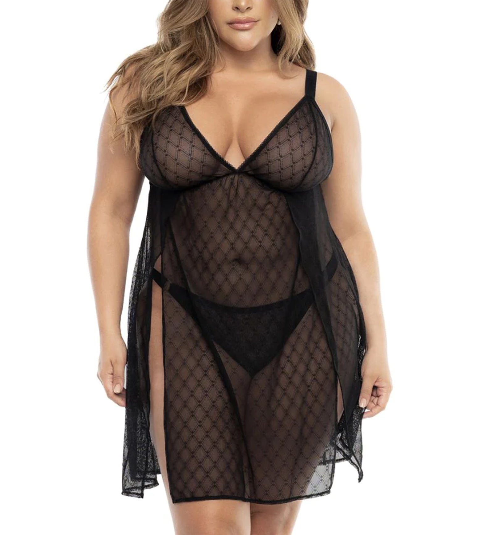 Mapale Samantha Geo Babydoll PLUS (7498X),1X/2X,Black - Black,1X/2X