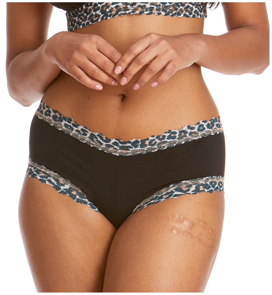 Hanky Panky Cotton-Spandex Boyshort (891322P),Large,Black/Leopard - Black/Classic Leopard,Large