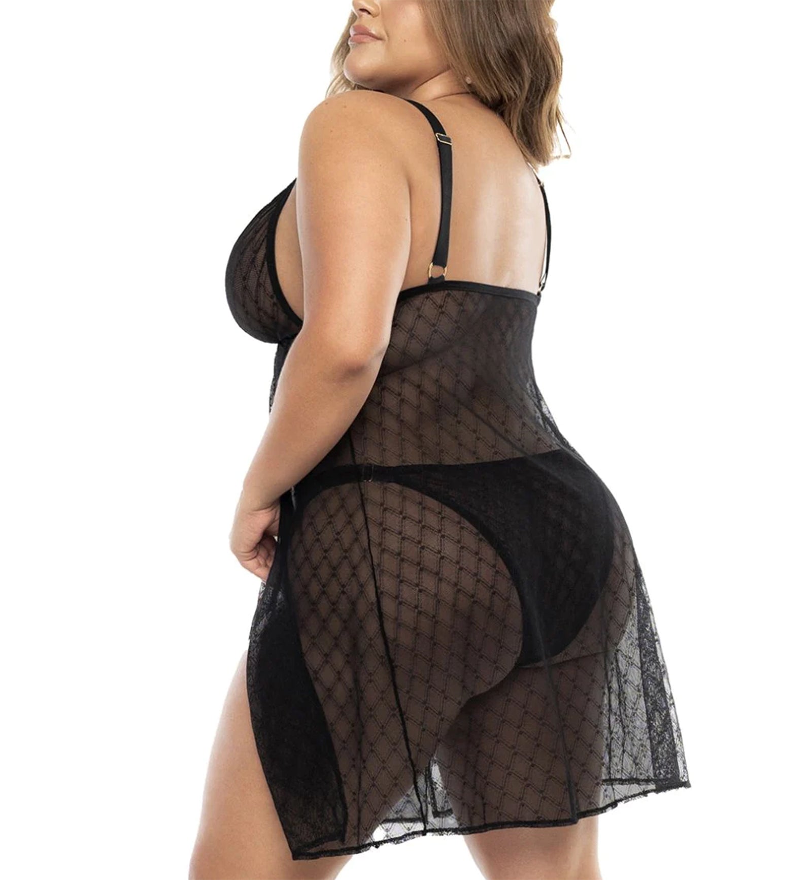 Mapale Samantha Geo Babydoll PLUS (7498X),1X/2X,Black - Black,1X/2X