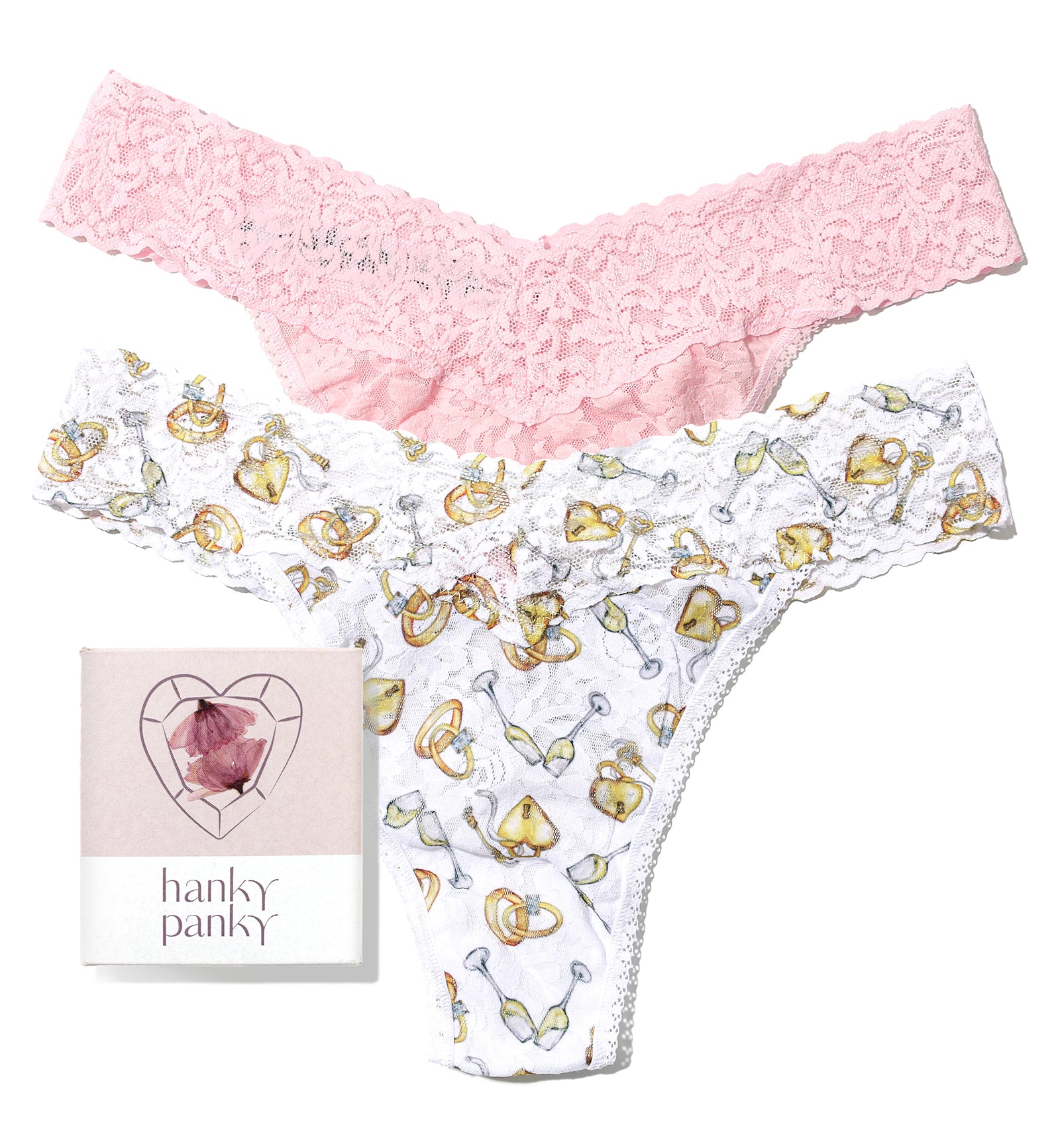 Hanky Panky Bridal Signature Lace Original Rise Thong 2-PACK (48PN2PK),Forever Gold/Bliss Pink - Forever Gold/Bliss Pink,One Size