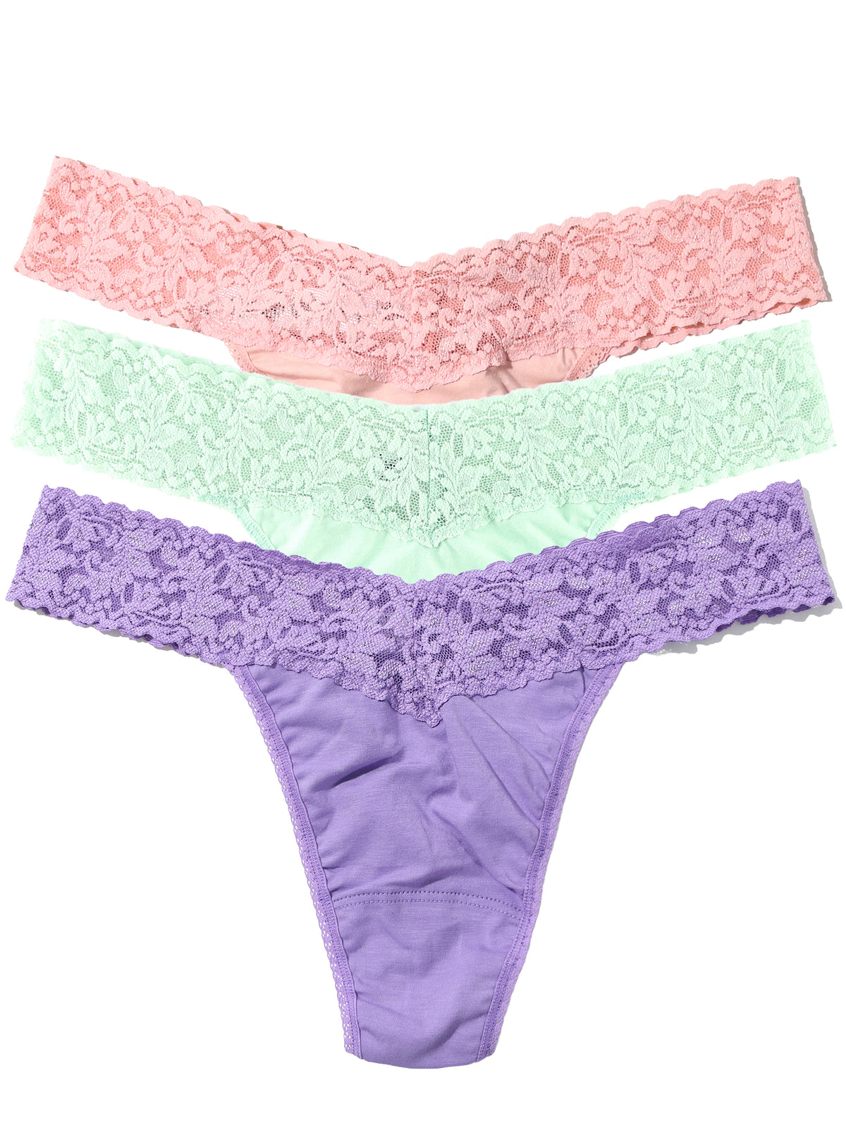 Hanky Panky 3-PACK Cotton Original Rise Thong (8918013PK),Rosita Pink/Grape Juice Purple/Cucumber Green - Rosita Pink/Grape Juice Purple/Cucumber Green,One Size