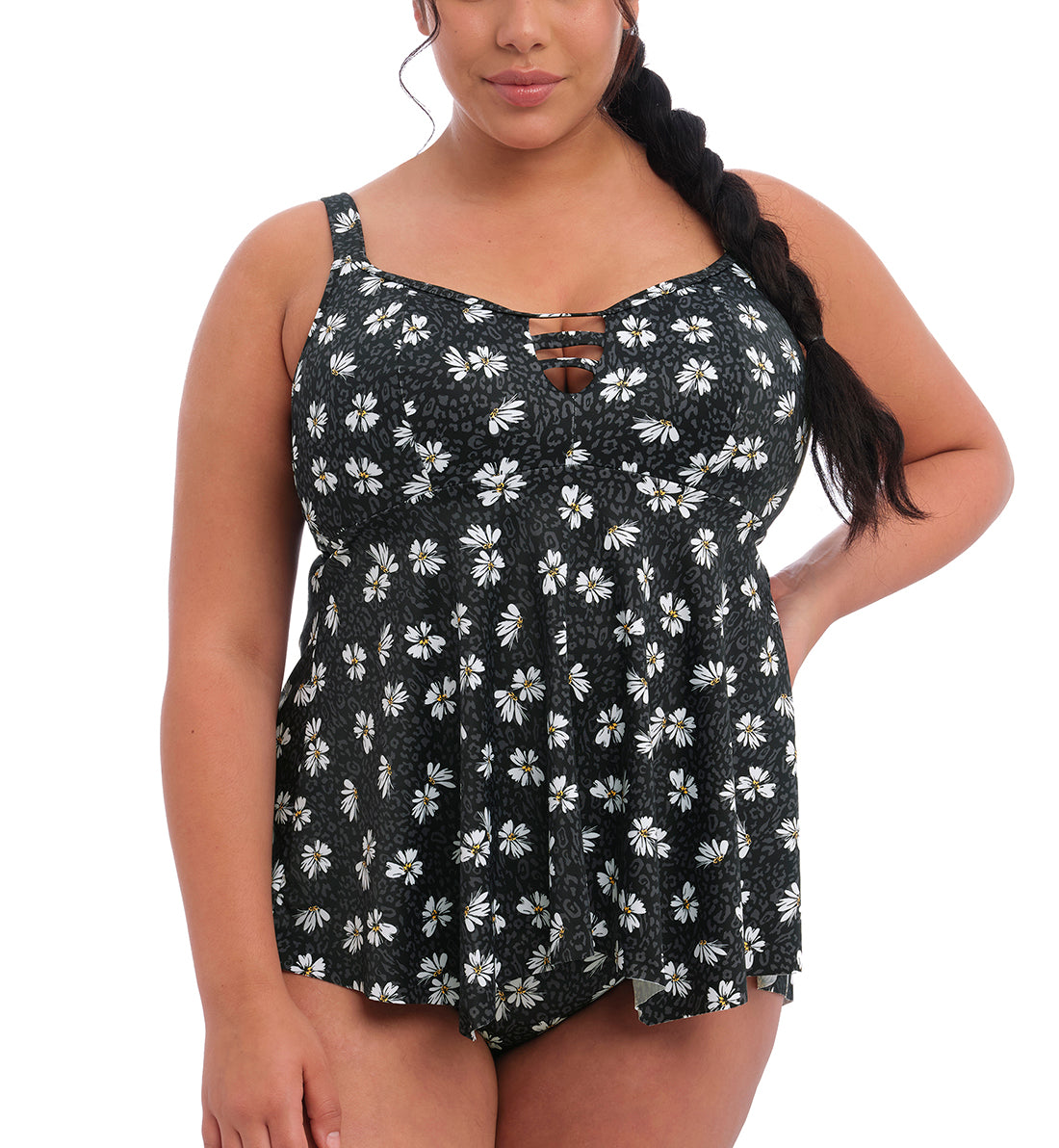 Elomi Plain Sailing Handkerchief Hem Molded Tankini (ES7271),16,Black Daisy - Black Daisy,16