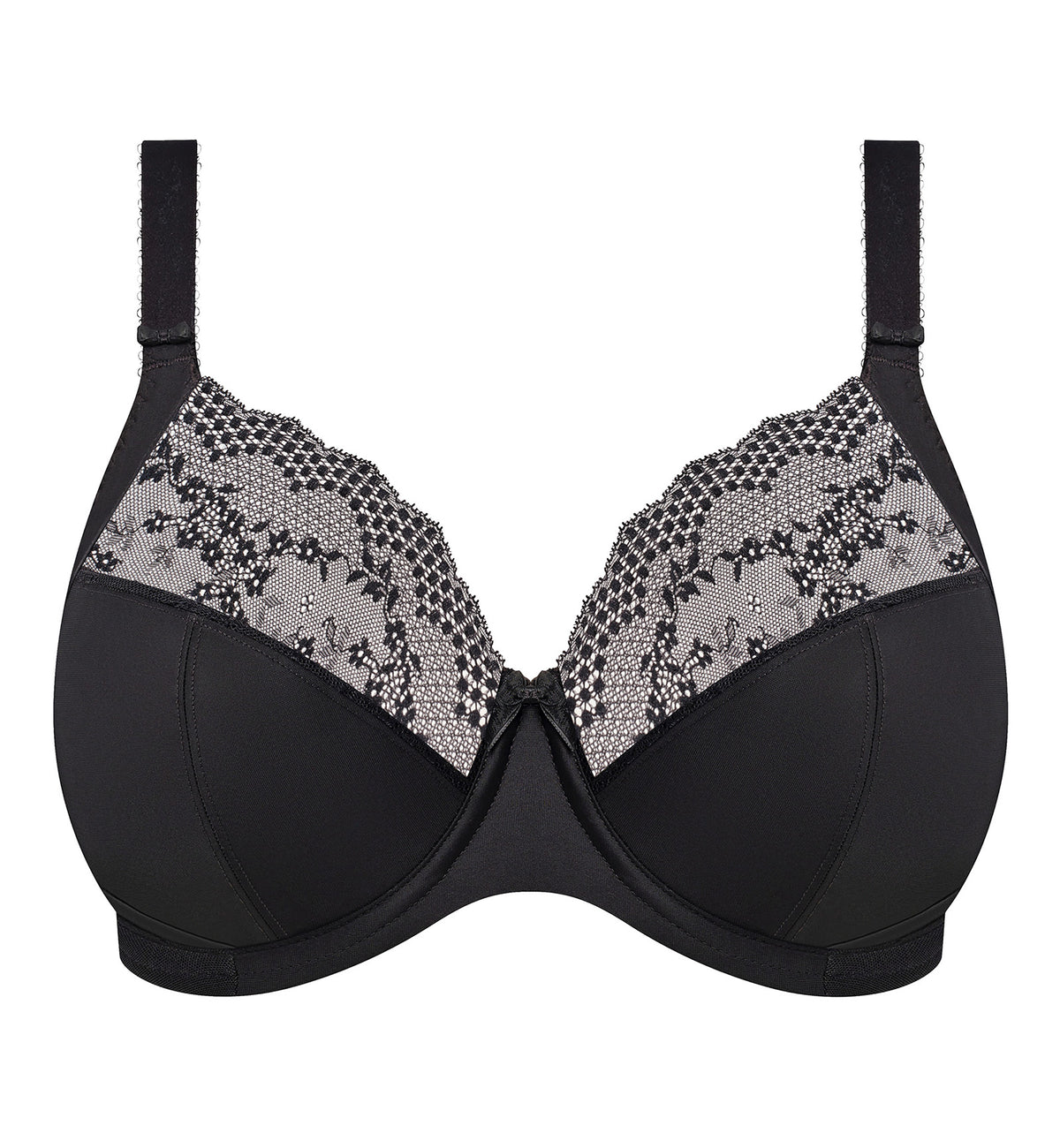 Elomi Lucie Banded Stretch Lace Plunge Underwire Bra (4490),32G,Jet - Jet,32G