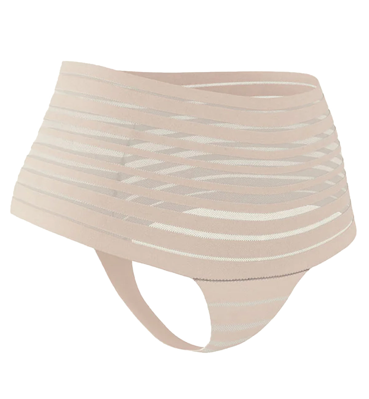 Leonisa Slimming Lace Stripe High-Waisted Thong Panty (012890),Small,Nude - Nude,Small