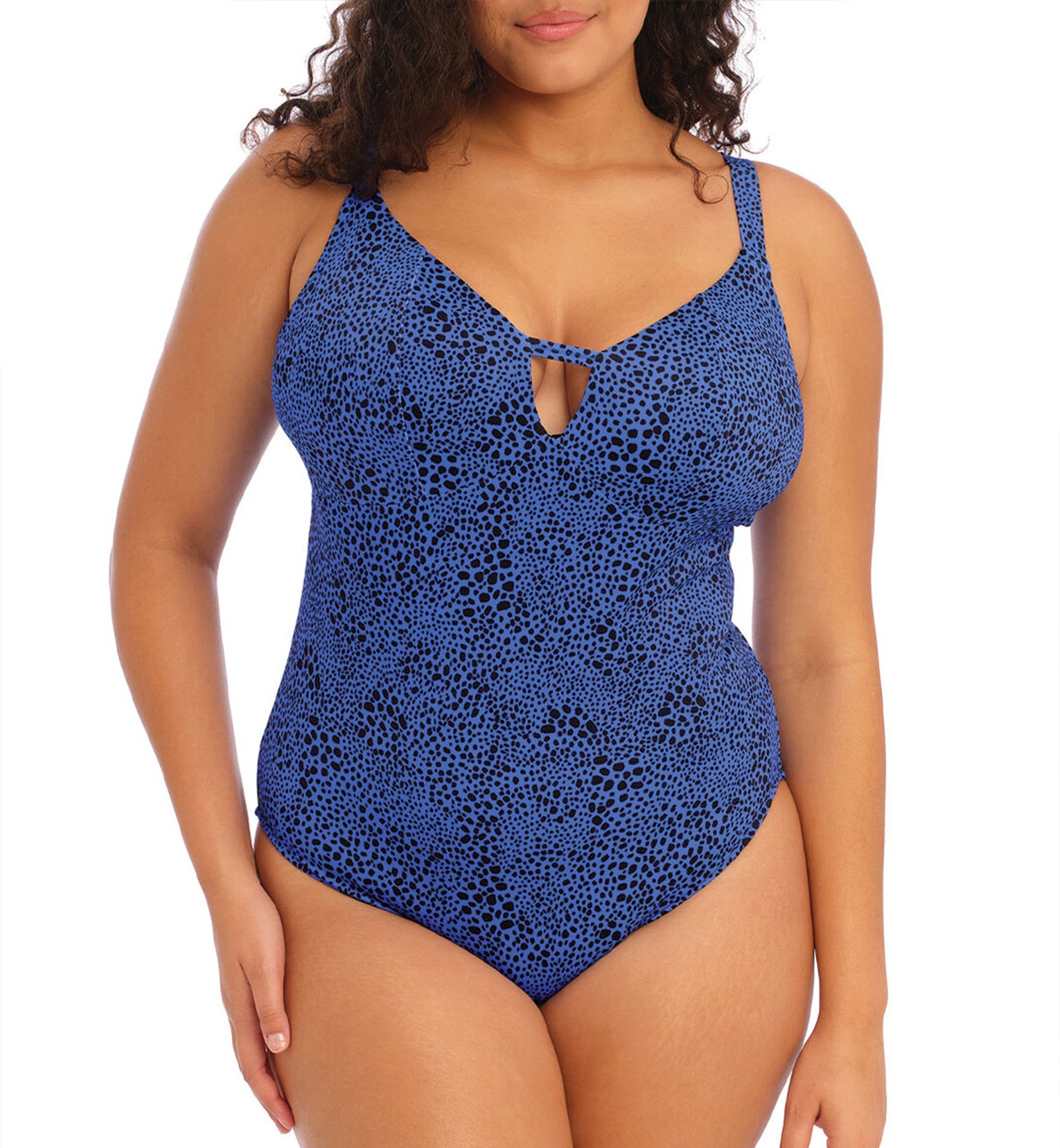 Elomi Pebble Cove Plunge Non Wire One Piece Swimsuit (ES801143),34H/HH,Blue - Blue,34H/HH