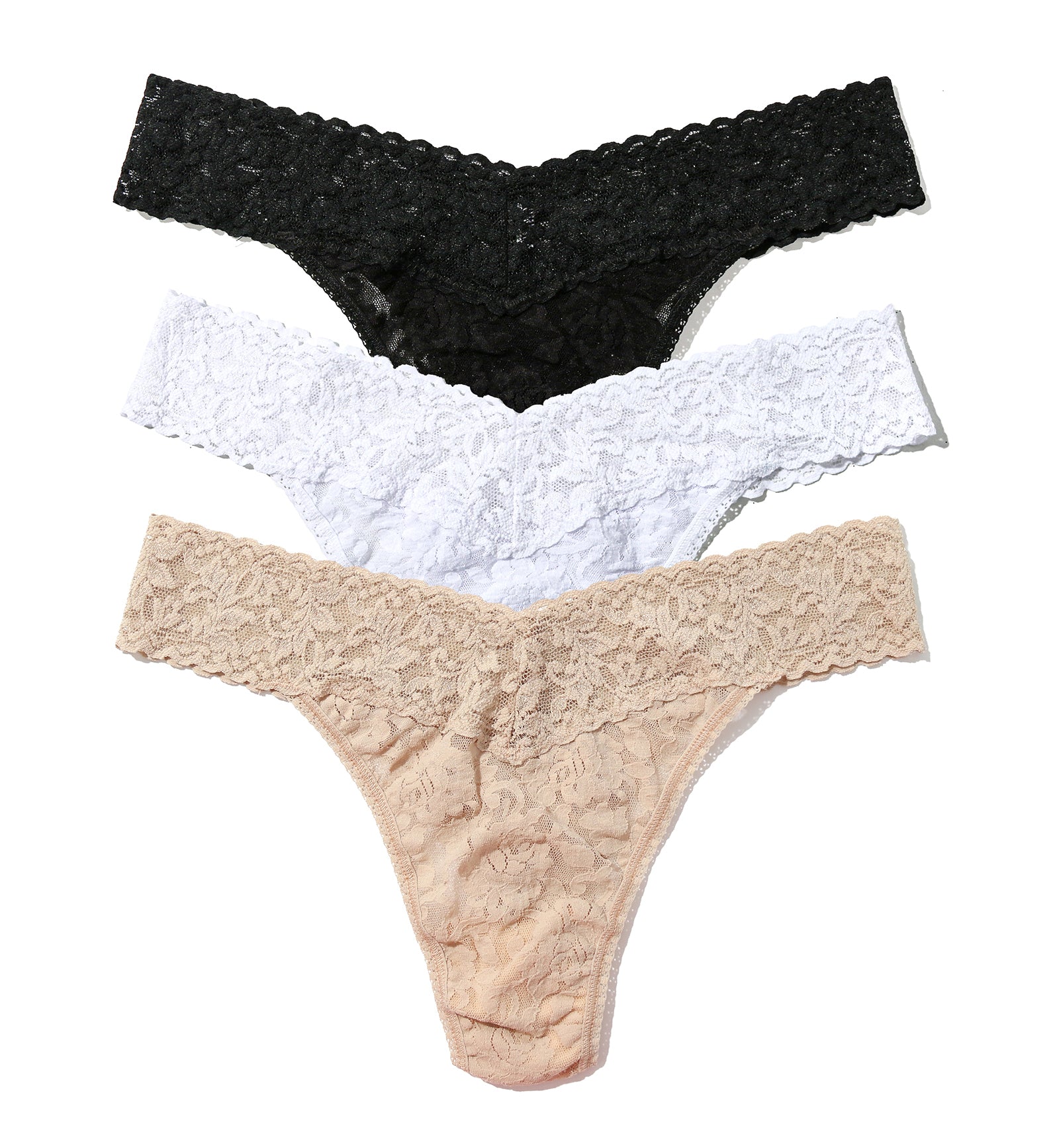 Hanky Panky 3-PACK Signature Lace Original Rise Thong (48113PK),Black/White/Chai - Black/White/Chai,One Size