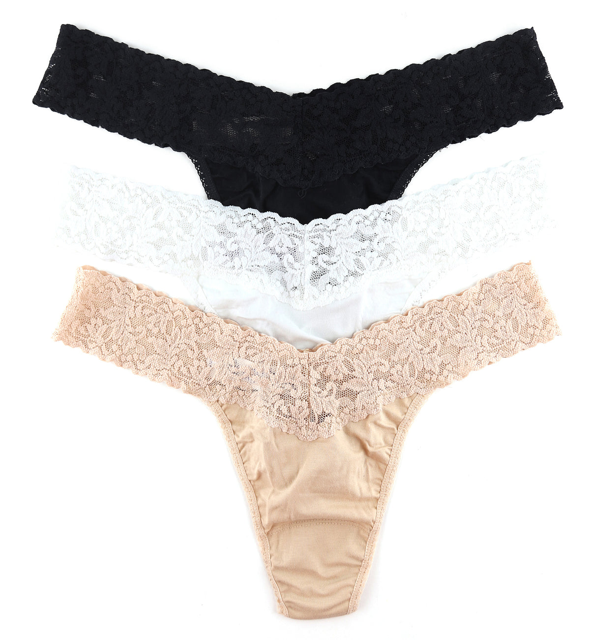 Hanky Panky 3-PACK Cotton Original Rise Thong (8918013PK),Black/White/Chai - Black/White/Chai,One Size