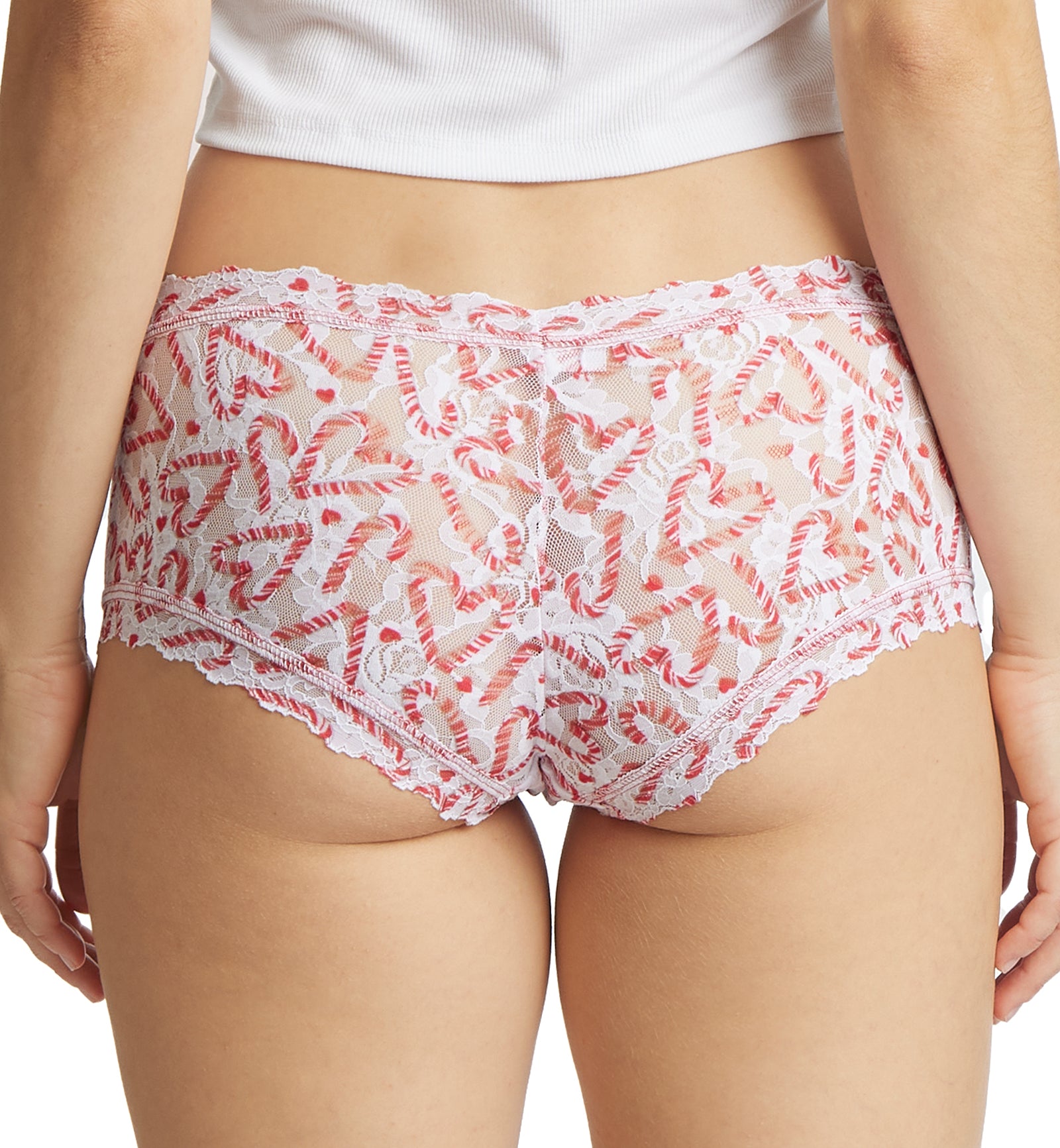 Hanky Panky Signature Lace Printed Boyshort (PR4812P),XS,Candy Cane - Candy Cane,XS