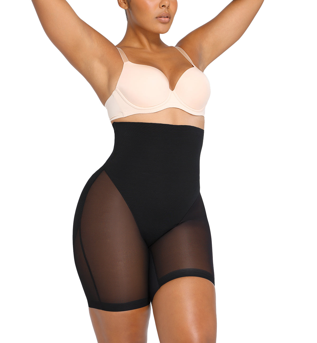 SHAPELLX BOOT-YEAH MeshSmooth High-Waisted Mid Thigh Short (MT240092),XS,Black - Black,XS