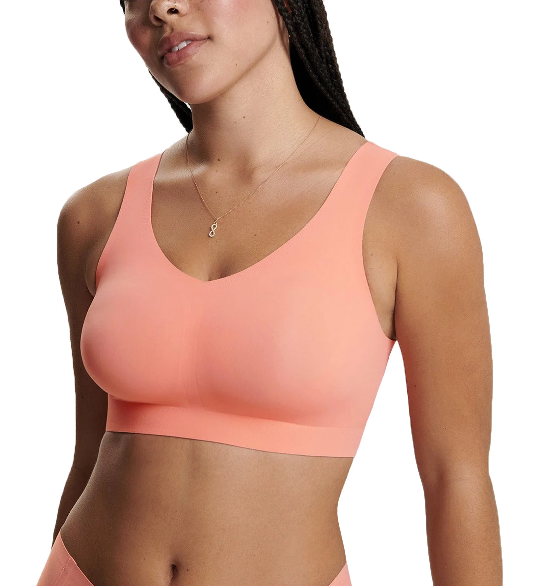 Evelyn &amp; Bobbie DEFY V-Neck Bralette w/ Removable Pads (1728),Small,Coral - Coral,Small