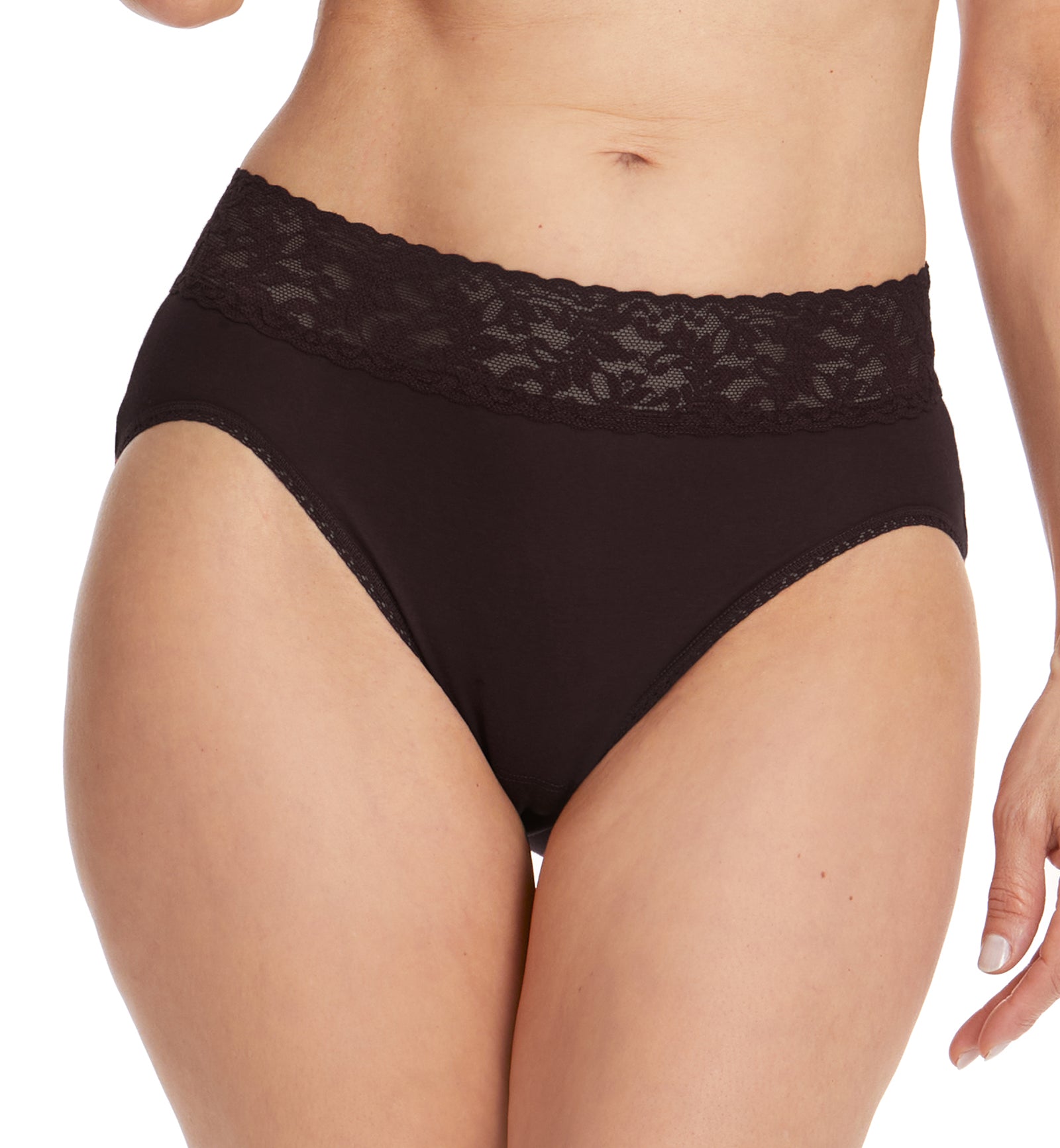 Hanky Panky Cotton French Brief with Lace (892461),Small,Black - Black,Small