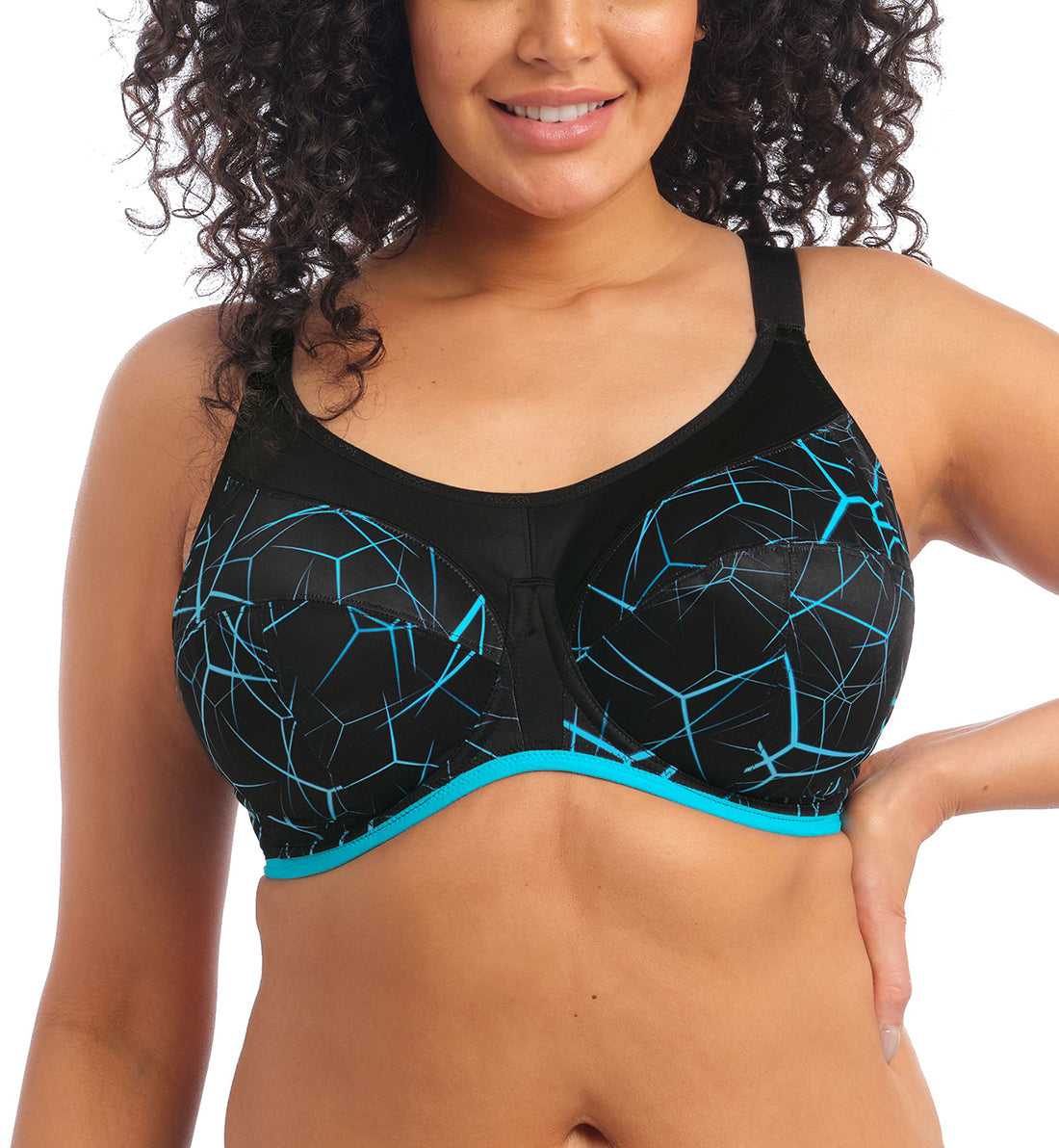 Elomi Energise J-Hook Underwire Sports Bra (8042),32GG,Blue Lightning - Blue Lightning,32GG