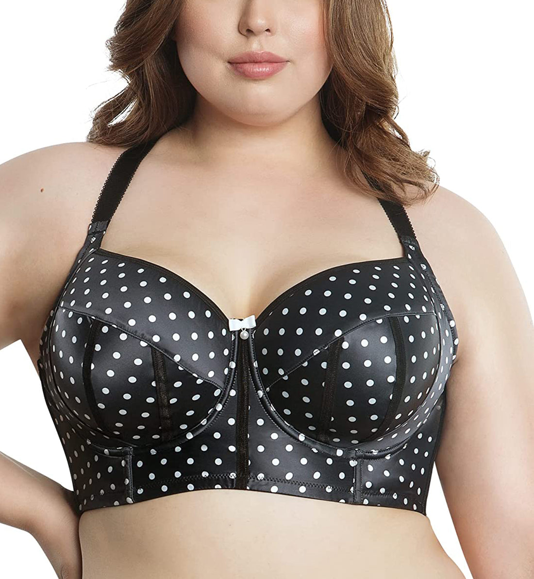 Parfait Charlotte Padded Underwire Longline Bra (6977),32D,Black Dot - Black Dot,32D