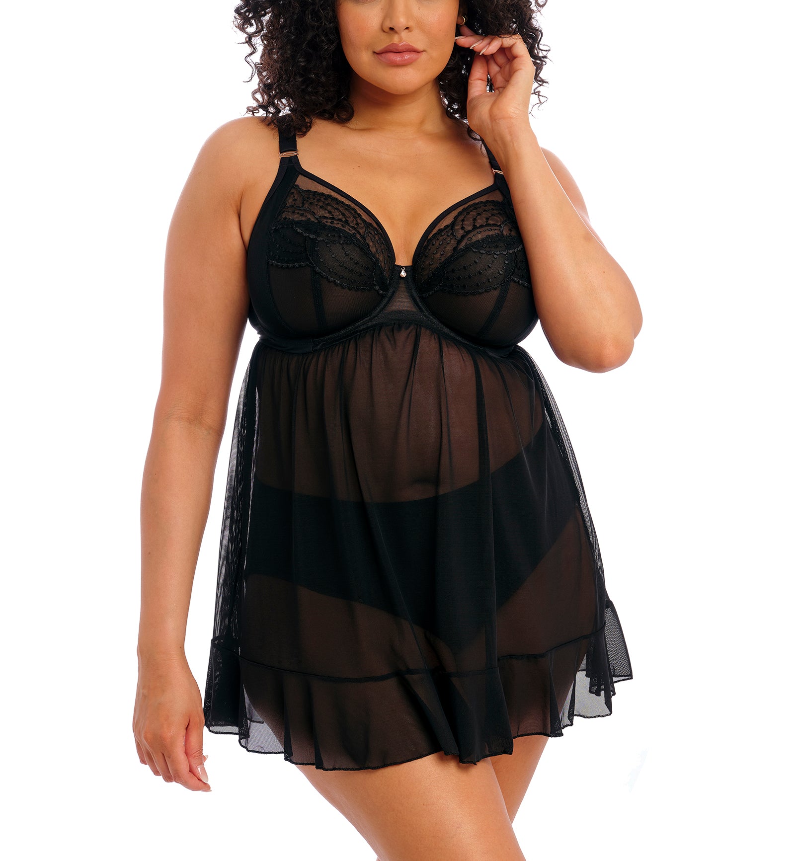Elomi Priya Plunge Underwire Babydoll (4551),32GG,Black - Black,32GG