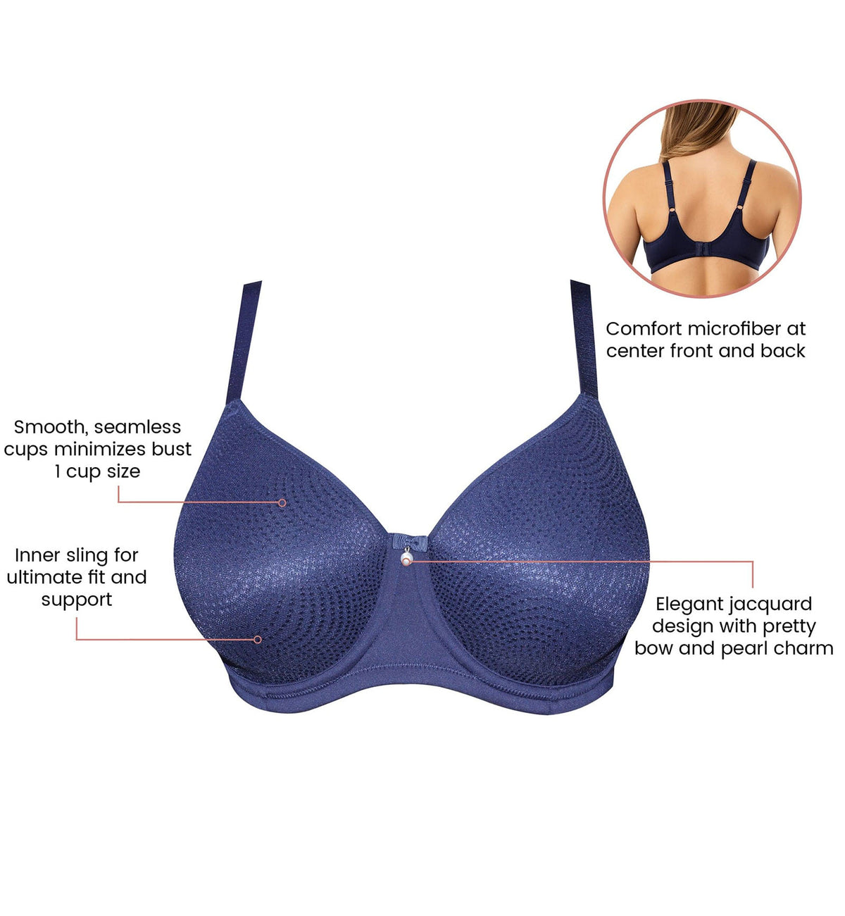 Parfait Pearl Seamless Minimizer Underwire Bra (P60921),30D,Navy - Navy,30D
