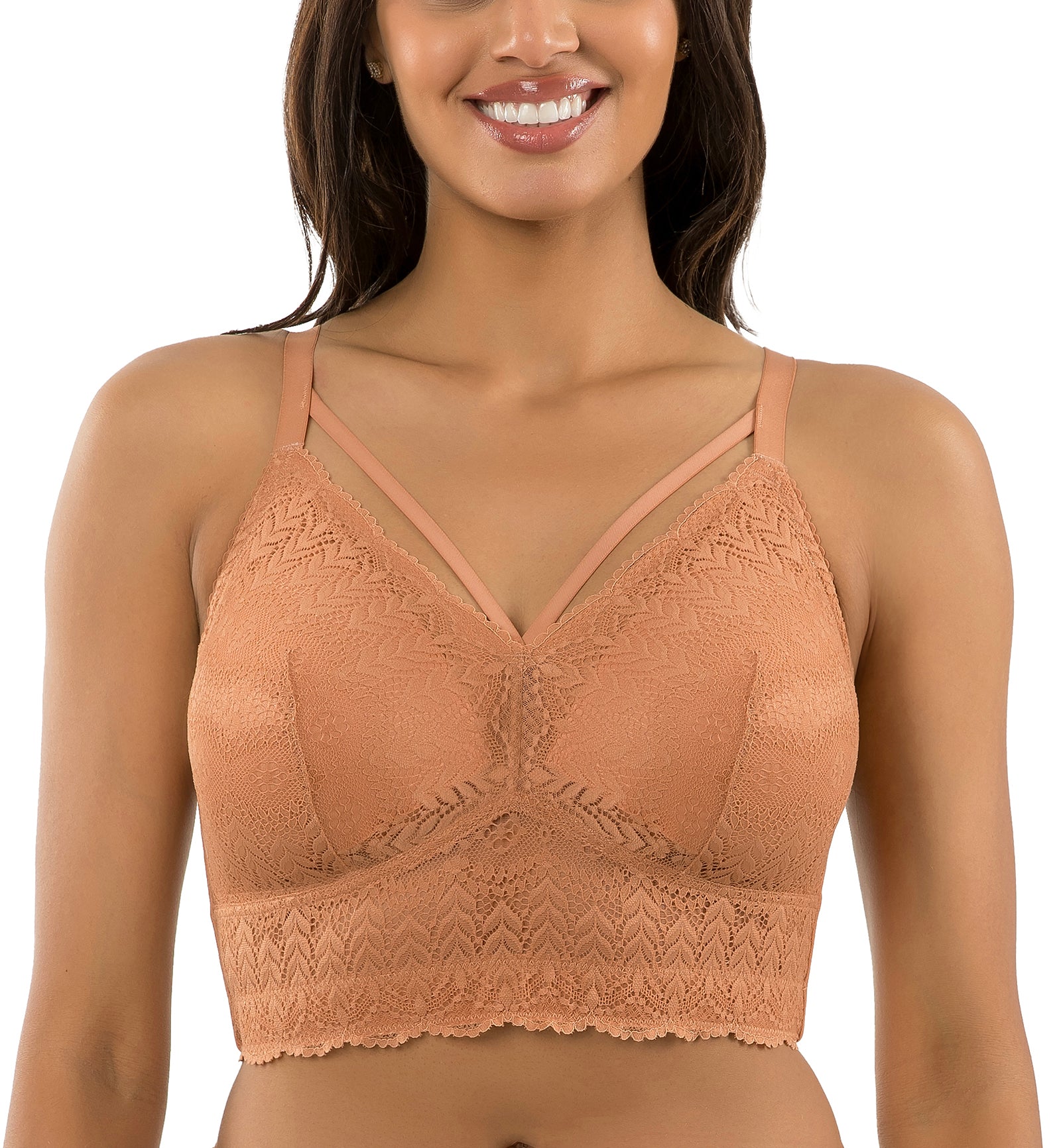 Parfait Mia Lace Wireless Longline Bralette (P5951),32D,Cork - Cork,32D