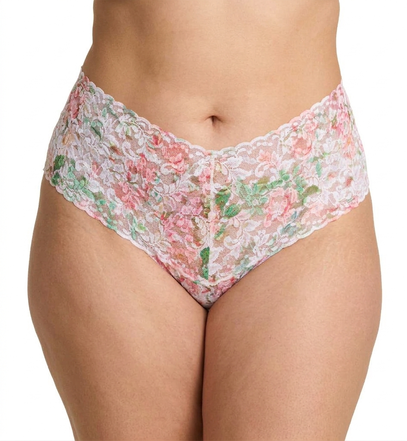 Hanky Panky Plus Size Printed Retro Lace Thong (PR9K1926X),Rococo Rose - Rococo Rose,One Size