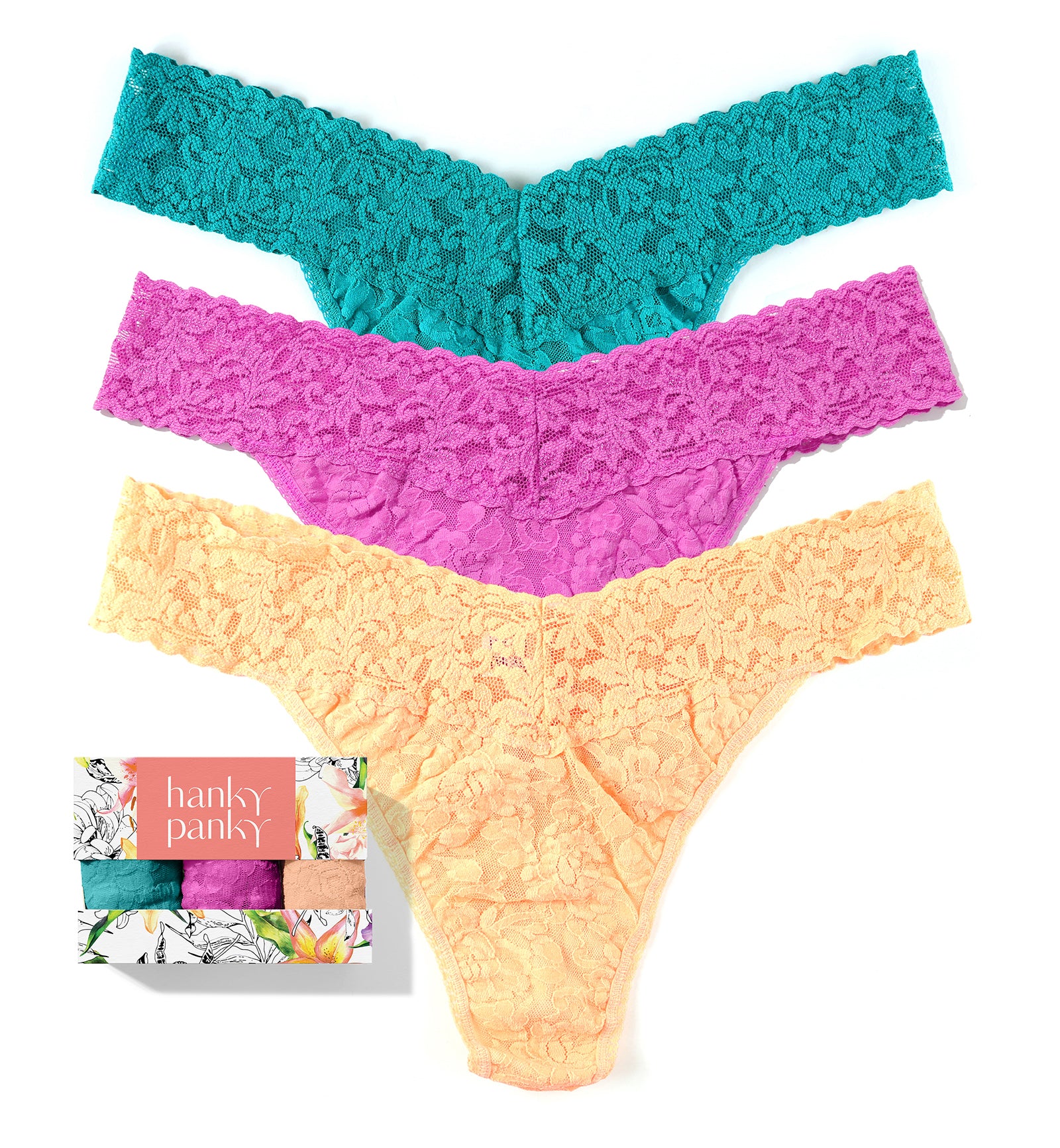Hanky Panky 3-PACK Signature Lace Original Rise Thong (48113PK),Botany - Botany,One Size