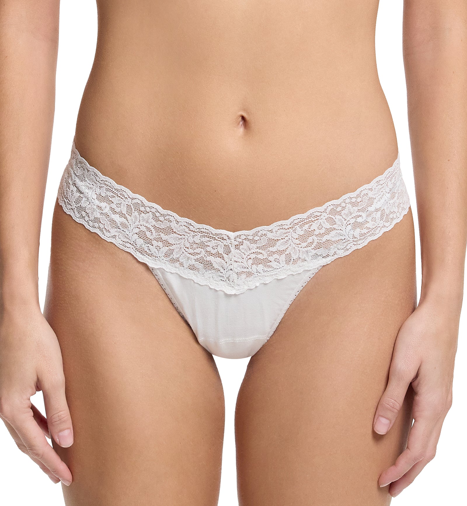 Hanky Panky Cotton Low Rise Thong (891581P),White - White,One Size