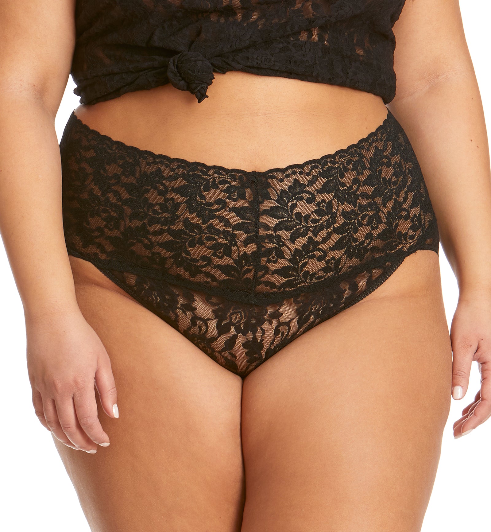 Hanky Panky Retro Lace V-kini PLUS (9K2124X),1X,Black - Black,1X