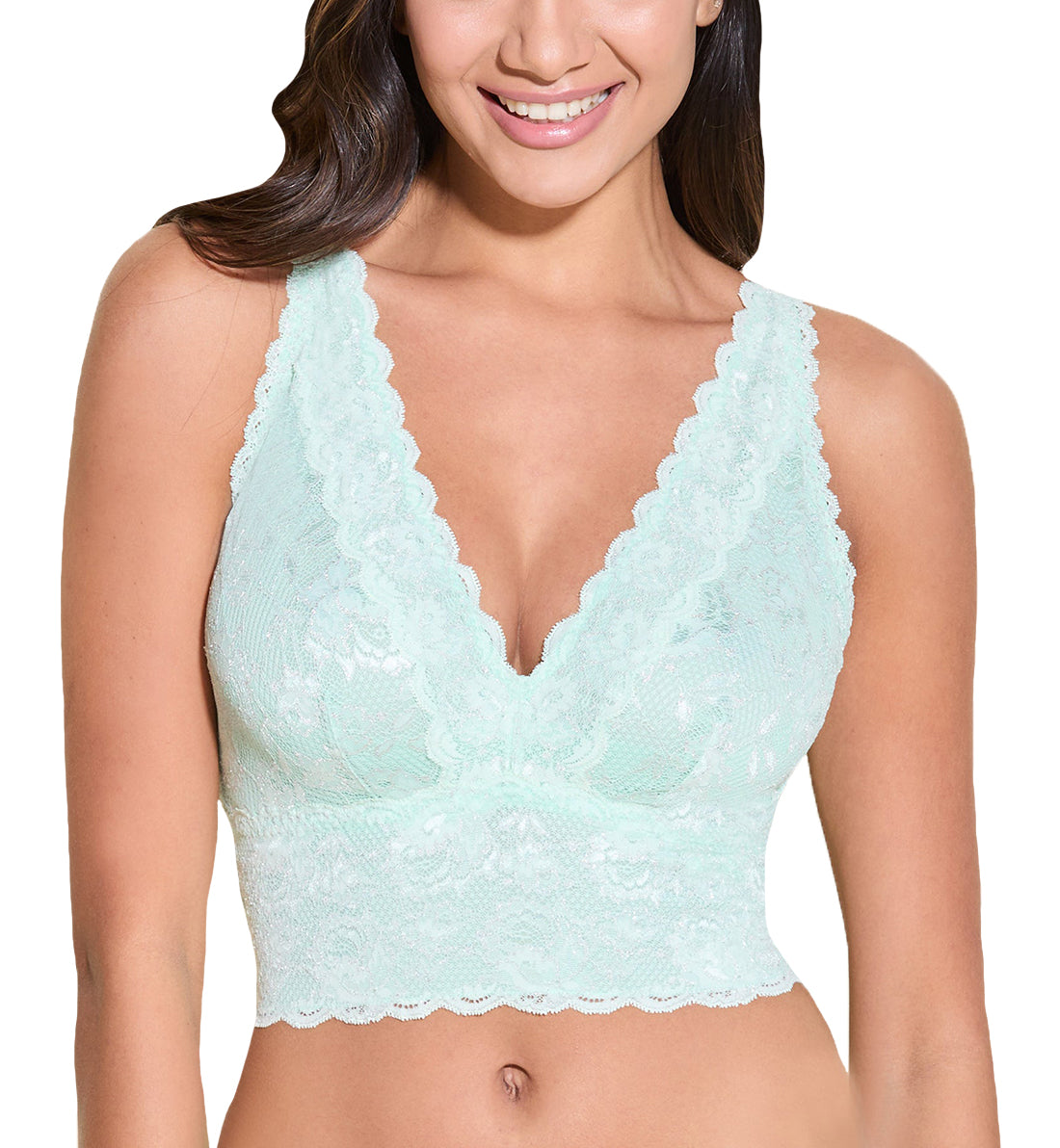 Cosabella Never Say Never Metallics CURVY Plungie Longline Bralette (NEVME1385),XS,Lagoon Mint - Lagoon Mint,XS