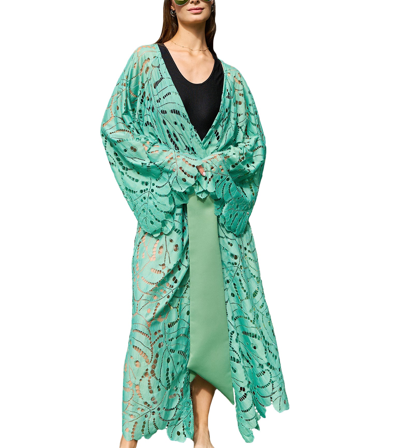 effetto Resort Collection Tunic Robe Cover Up (0180),Green - Green,S/M