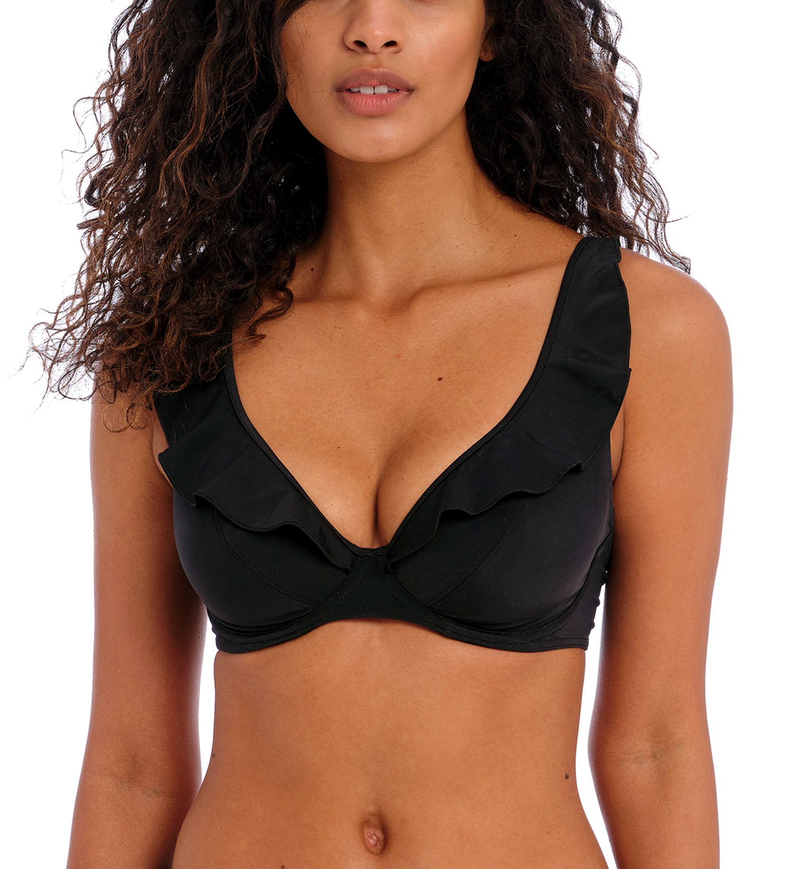 Freya Jewel Cove High Apex Underwire Bikini Top with J Hook (7230),28FF,Plain Black - Plain Black,28FF