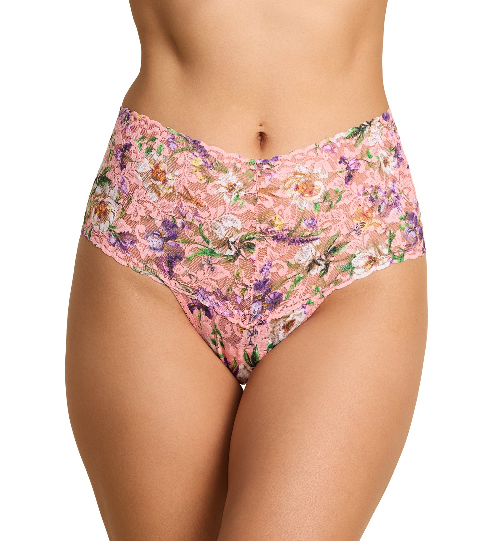 Hanky Panky Printed Retro Lace Thong (PR9K1926),Fawning Flora - Fawning Flora,One Size