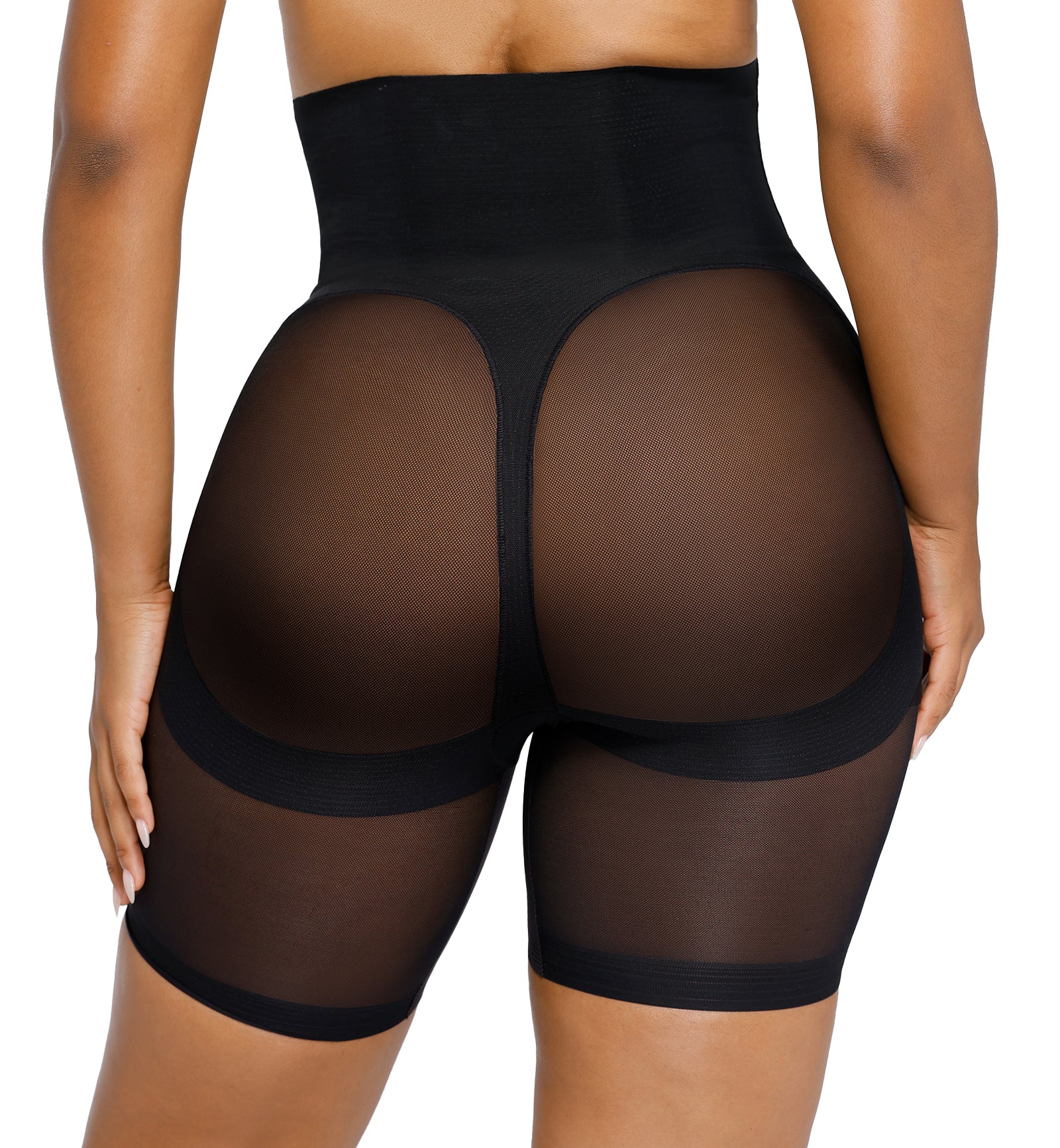 SHAPELLX BOOT-YEAH MeshSmooth High-Waisted Mid Thigh Short (MT240092),XS,Black - Black,XS