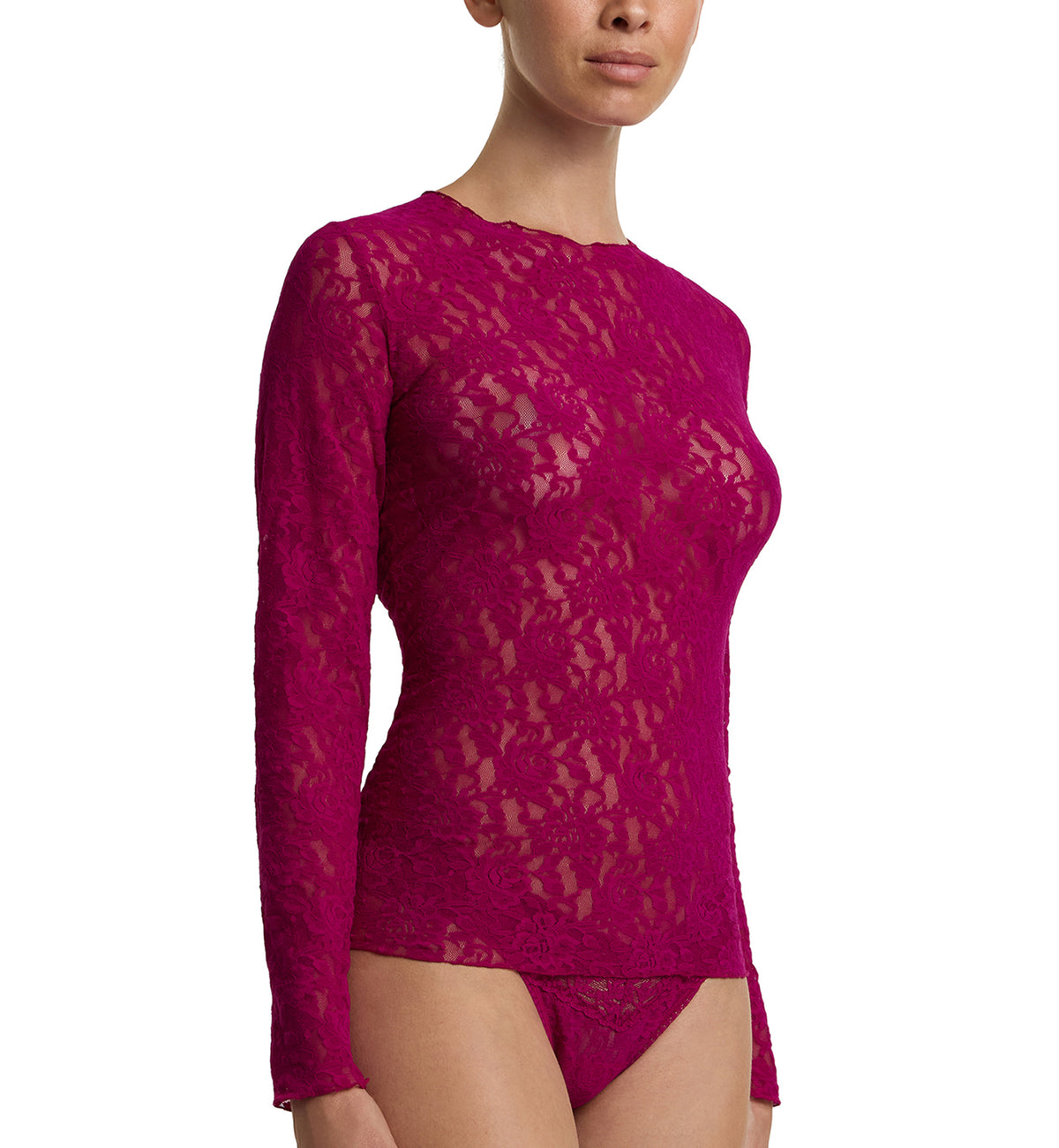 Hanky Panky Signature Lace Unlined Long Sleeve Top (128L),XS,From The Vine - From The Vine,XS