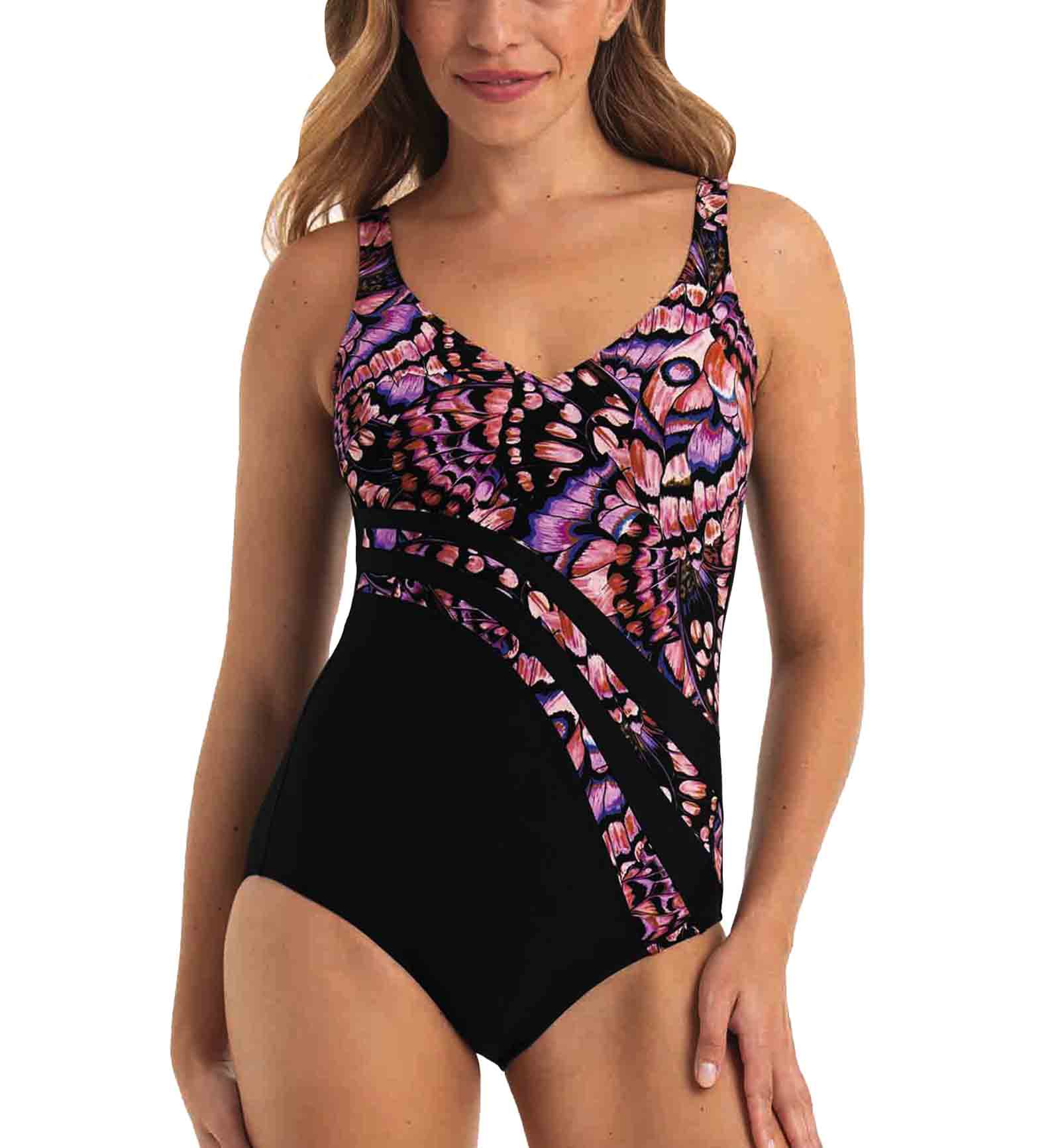 Anita Retro Butterfly Luella Slimming One Piece Swimsuit (7344),38E,Rosewood - Rosewood,38E
