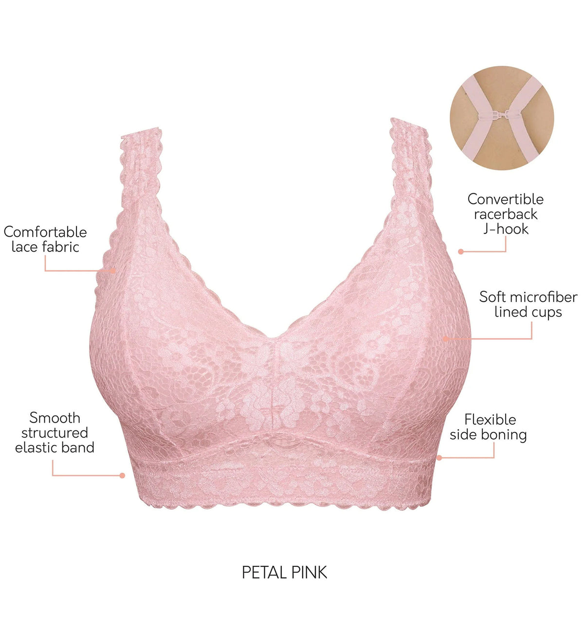 Parfait Adriana Banded Stretch Lace Wireless Bralette (P5482),32E,Petal Pink - Petal Pink,32E