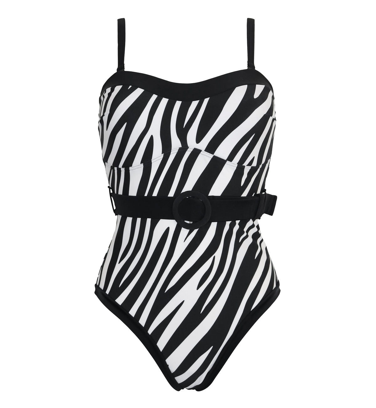 Pour Moi Removable Straps Belted Control Swimsuit (PM1414),Small,Zebra - Zebra,Small