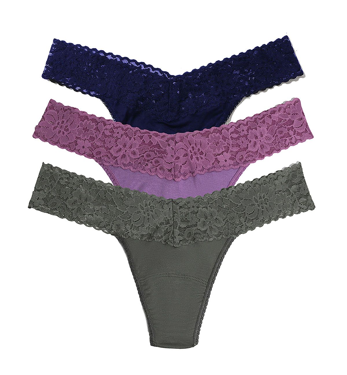 Hanky Panky DreamEase 3-PACK Low Rise Thong (6310043PK),IBSO - Indigo/Berry Pie Purple/Spaced Out Grey,One Size