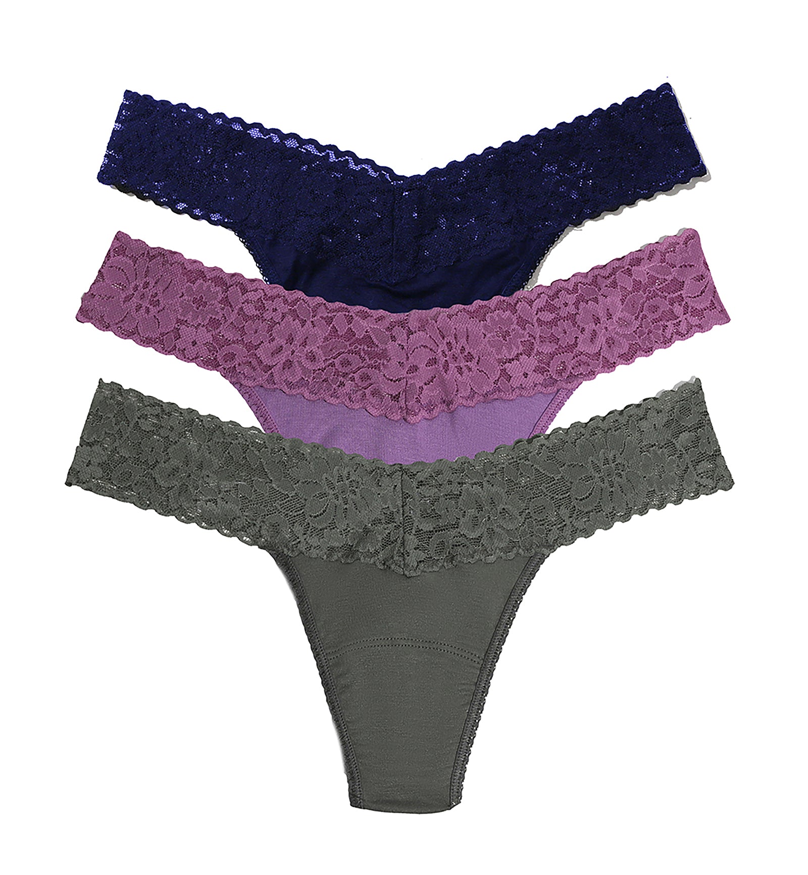 Hanky Panky DreamEase 3-PACK Low Rise Thong (6310043PK),IBSO - Indigo/Berry Pie Purple/Spaced Out Grey,One Size