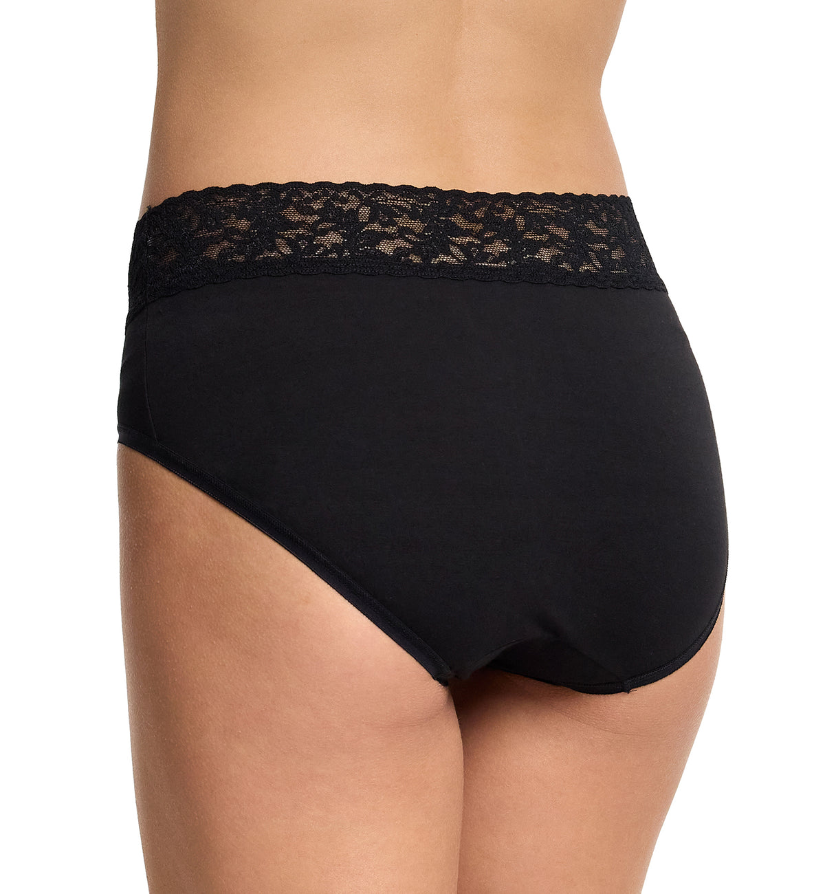 Hanky Panky Cotton French Brief with Lace (892461),Small,Black - Black,Small