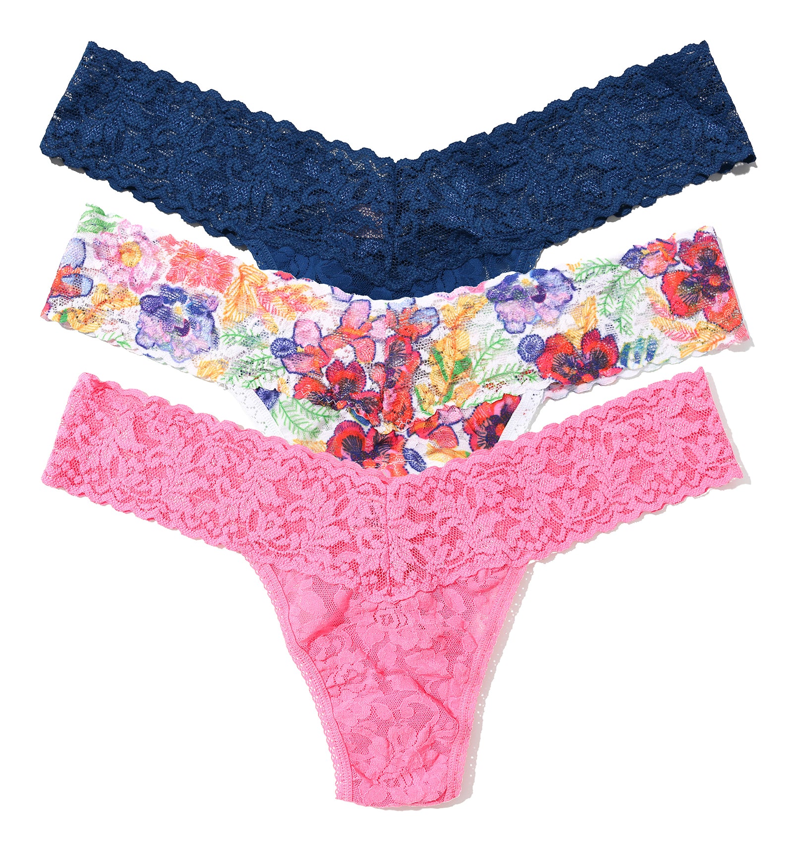 Hanky Panky 3-PACK Signature Lace Low Rise Thong (49113PK),Adorned - Adorned,One Size