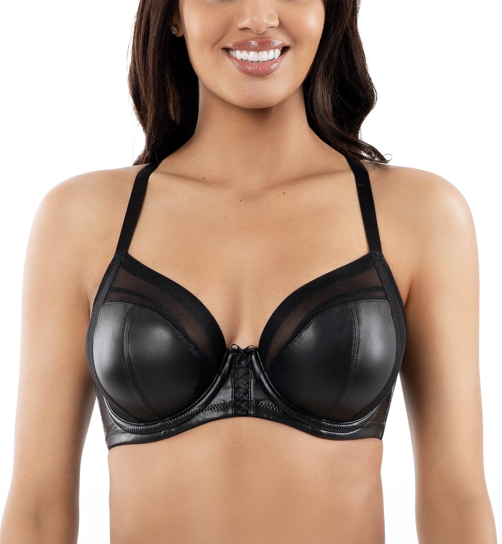 Parfait Stevie Faux Leather Unlined Wired Bra (P50125),30E,Black - Black,30E